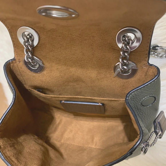 COACH Pebbled Olive Leather Convertible Mini Turnlock Backpack XBody C5677 - Picture 11 of 16